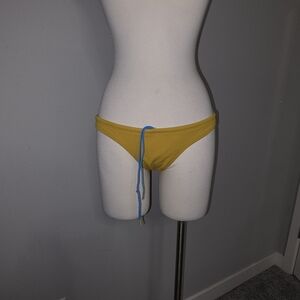 Jolyn Clothing MIDL Yellow Active Bikini Bottom Black Logo Patch Drawstring Sz S